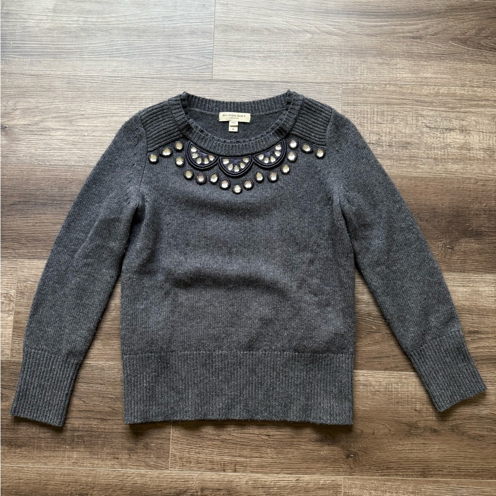 Burberry Charcoal Gray Jeweled Crewneck Sweater
